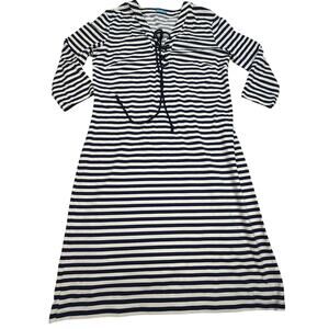 J. McLaughlin Navy White Stripe Long Sleeve Sailor Dress Size L Catalina Cloth